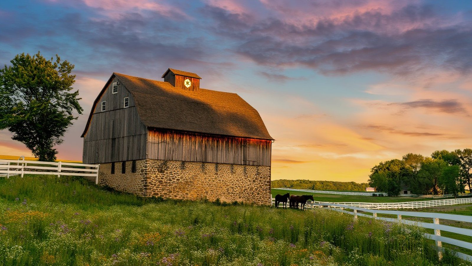 Bucks County estate at sunset
