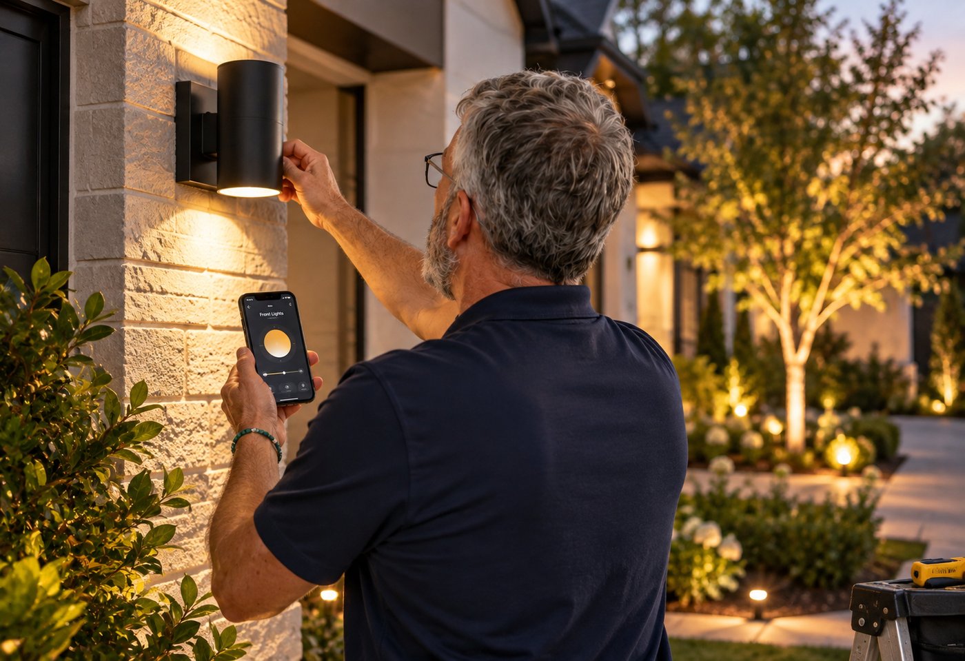 Smart outdoor light fixture installation, Doylestown PA